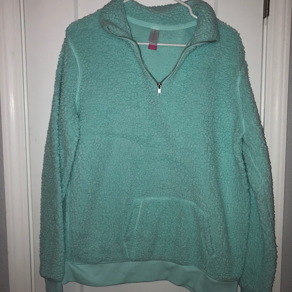 Faux Fleece Turquoise/Mint Green Half Zip Sweater